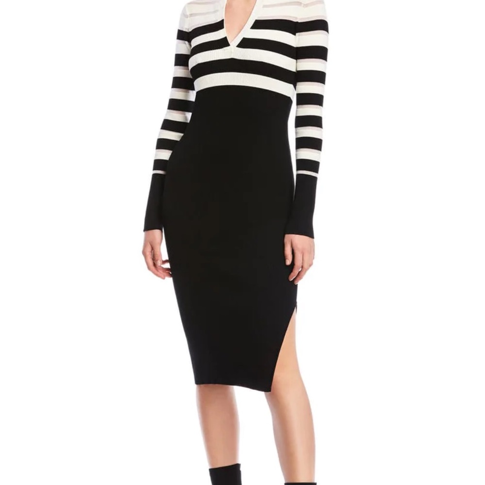 $70 NWT Bailey 44 Candice Cable Knit Knee Sweaterdress in M Black/White sz M
